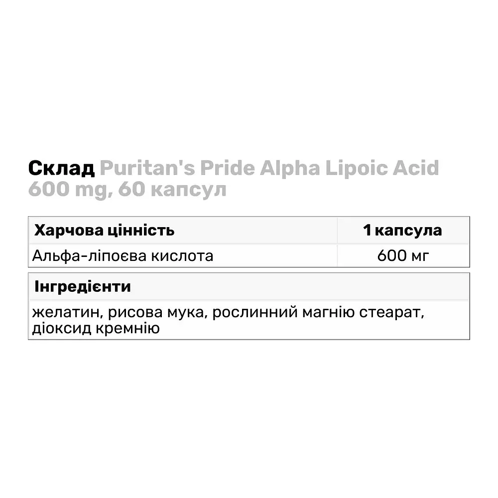 Натуральна добавка Puritan's Pride Alpha Lipoic Acid 600 mg 60 капсул - фото 3