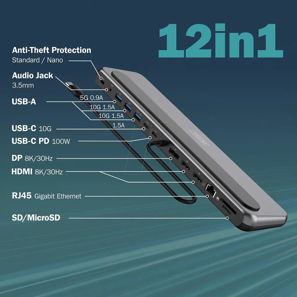 Док-станція Digitus USB-C 2xHDMI/1xDP/3xUSB-A/USB-C/RJ54/PD/Audio (DA-70919) - фото 9