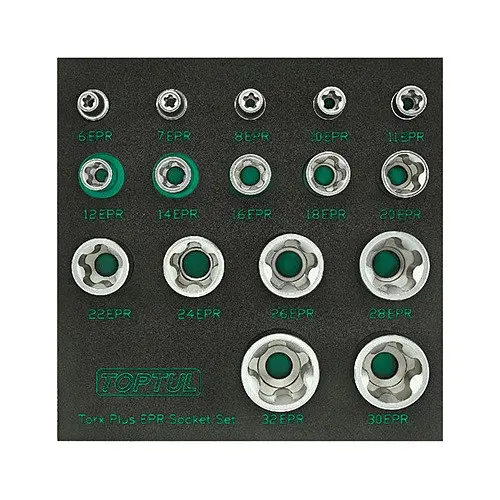 Комплект головок Plus EPR 1/4", 3/8", 1/2" 6EPR-32EPR 16од. в ложементі Toptul hoz0007776 - фото 2