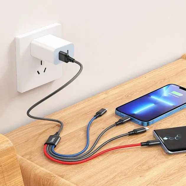 Кабель Hoco X76 4-in-1 Super charging cable ( iP + iP + Type-C + Micro ) Black - фото 2