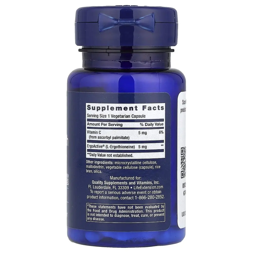 Екстракт меліси та L-теанін Life Extension Essential Youth L-Ergothioneine 5 mg, 30 вегакапсул - фото 2