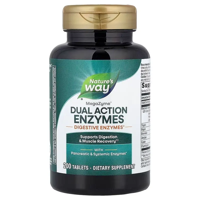 Ферменти для м'язів та травлення, Mega-Zyme®, Dual Action Enzymes, подвійної дії, 2 Nature's Way vit0003324