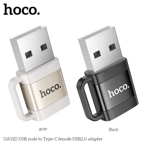 Переходник Hoco UA31D USB male to Type-C female USB 2.0 adapter черный - фото 5