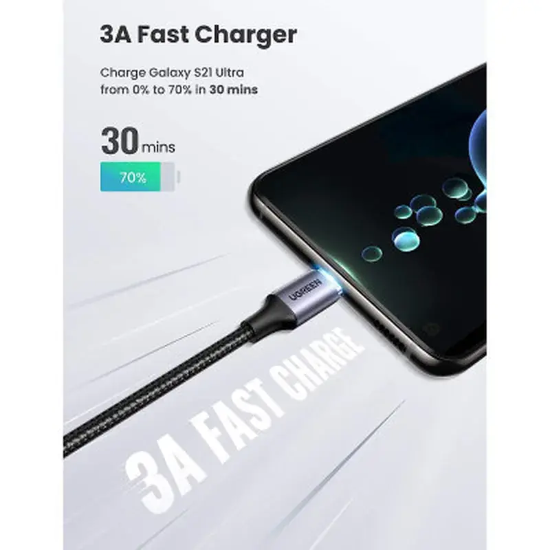 Дата кабель USB-C to USB-C 3.0m 60W US255 90-degree Angle Black Ugreen (80714) - фото 3