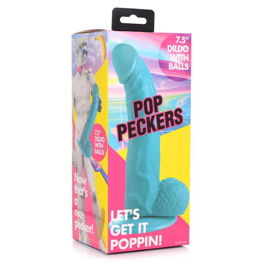 Фалоімітатор Pop Peckers 7.5 Dildo With Balls - Blue, 21.5 см (блакитний) - фото 7