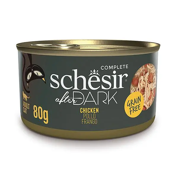 Повнораціонний беззерновий вологий корм для котів Schesir After Dark Chicken Шезір курка в бульйоні натуральні консерви банка 80 г (212016)