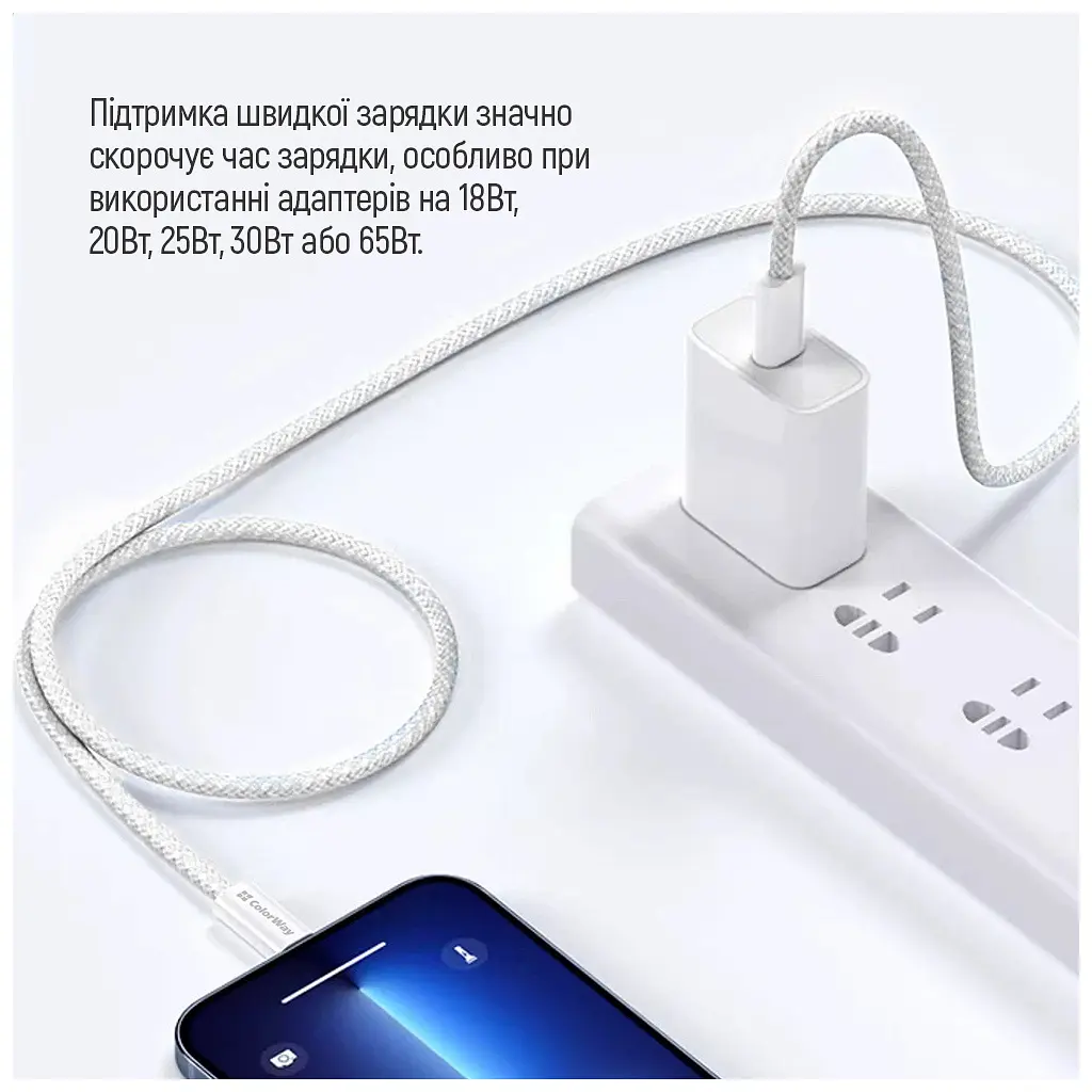 Дата кабель USB-C to USB-C 2.0m (braided cotton) (PD Fast Charging 60W) 3.0А grey ColorWay (CW-CBPDCC068-GR) - фото 12