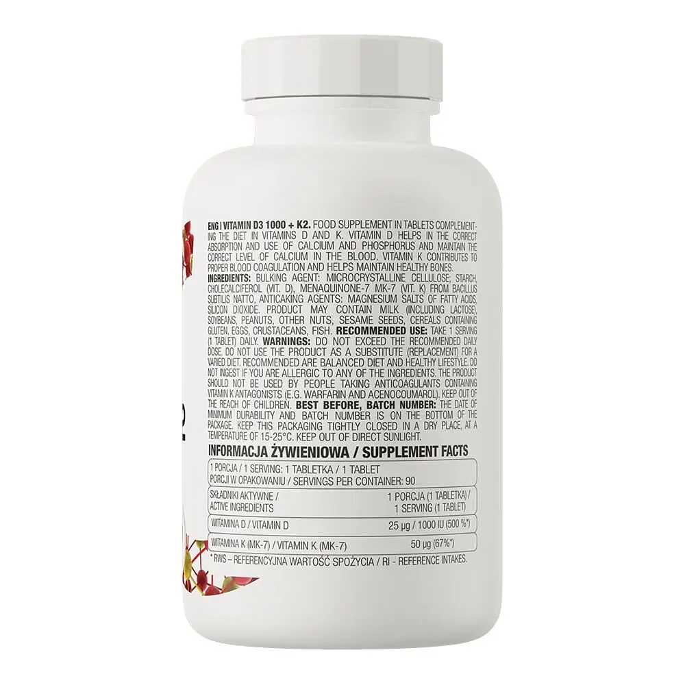 Вітаміни та мінерали OstroVit Vitamin D3 1000 + K2, 90 таблеток - фото 2