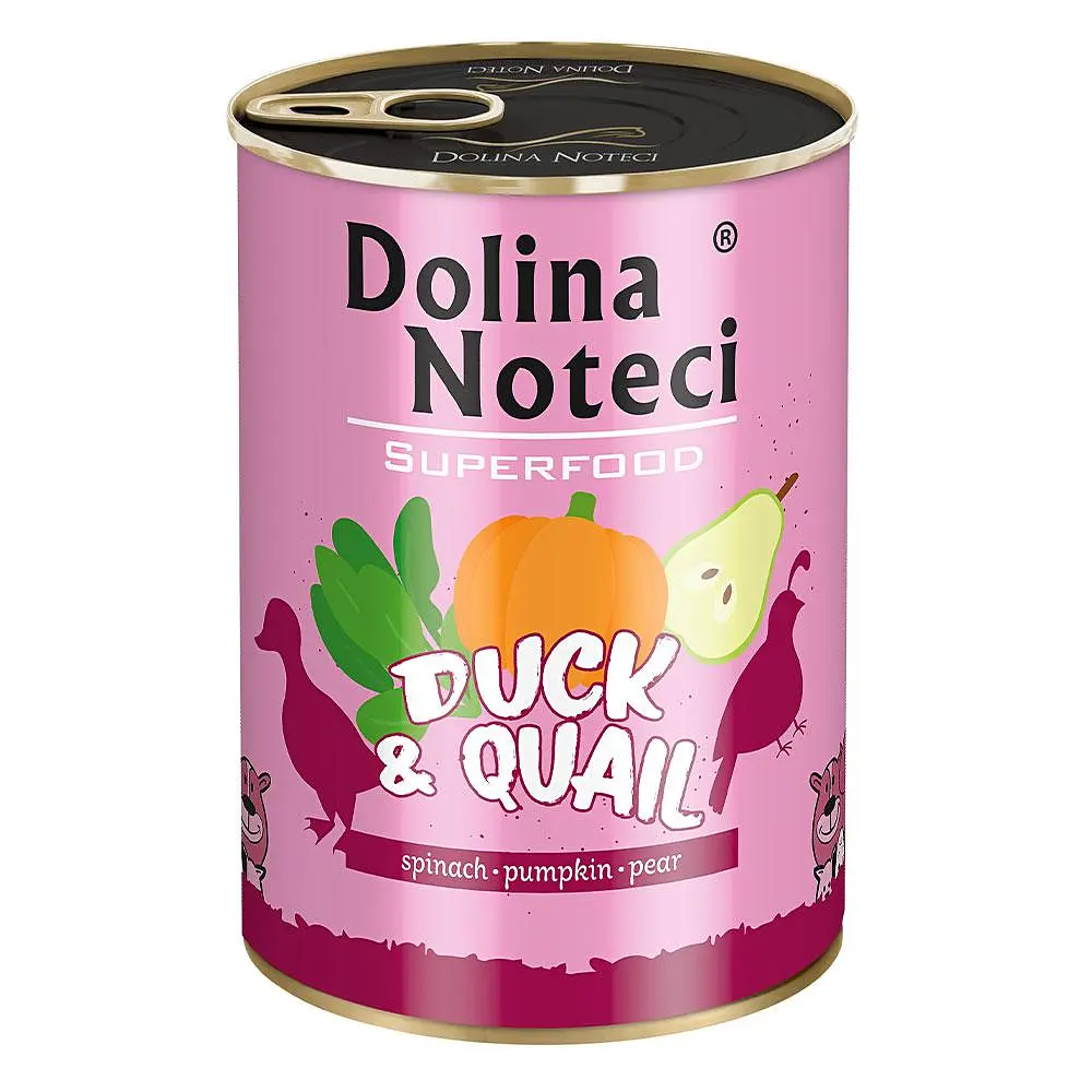 Вологий корм для собак Dolina Noteci Superfood з качки та перепілки банка 400 г