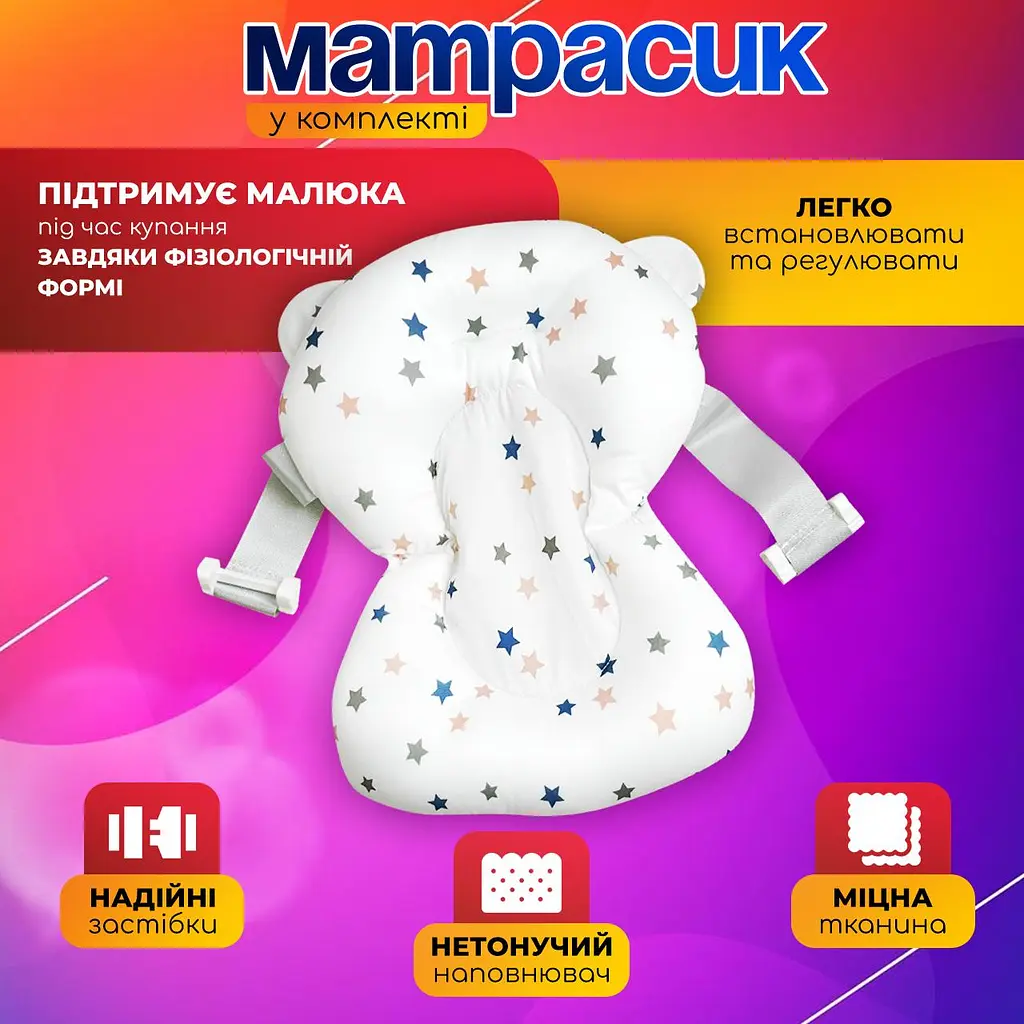 Ванночка дитяча складна з матрациком для для купання, з термометром, та зливом, для новороджених та немовлят від 0 до 2.5р. (біло-рожева сolombokid) - фото 6