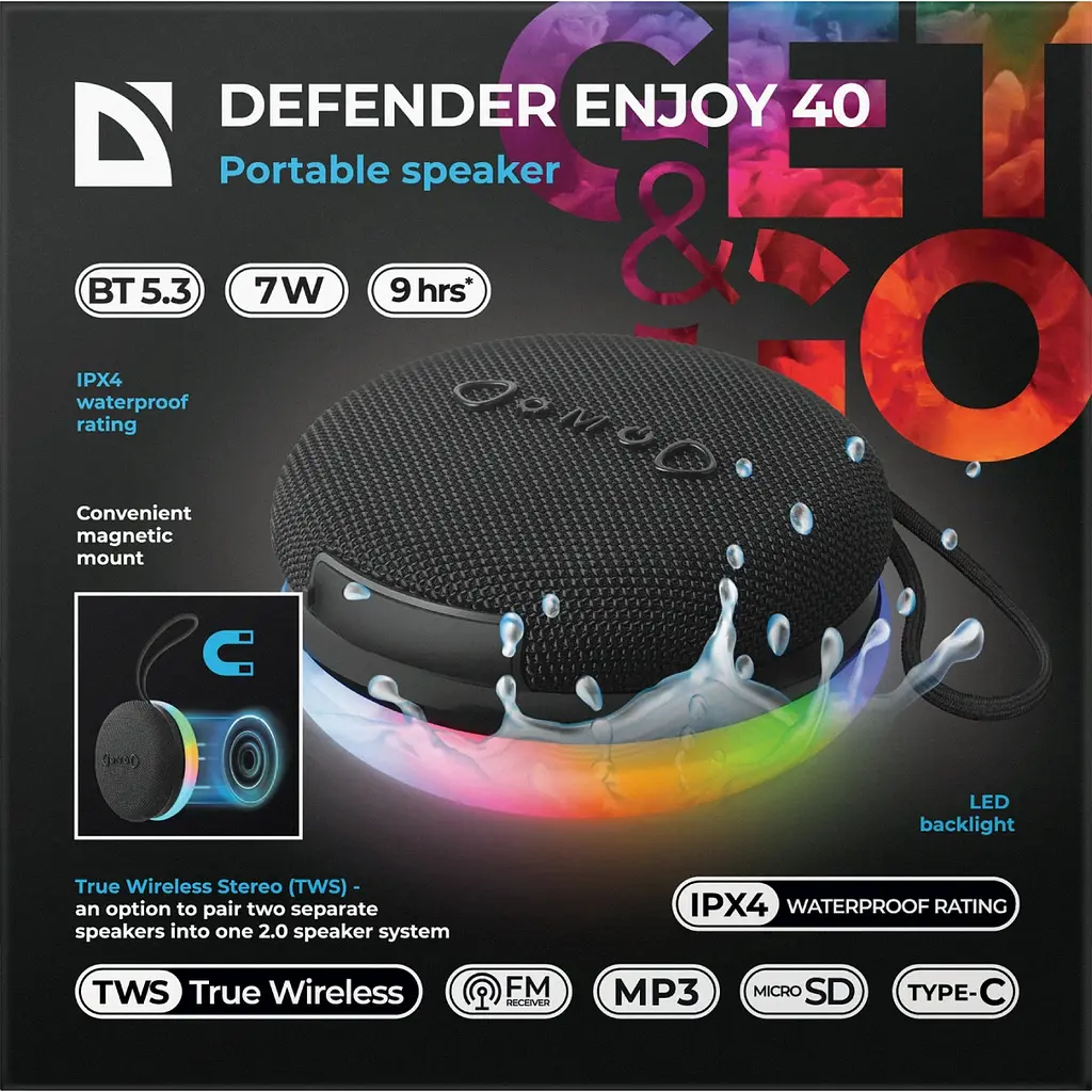 Акустична система 1.0 Defender Enjoy 40 7Вт Magnet/BT/IPX4/FM/TF/TWS - фото 6