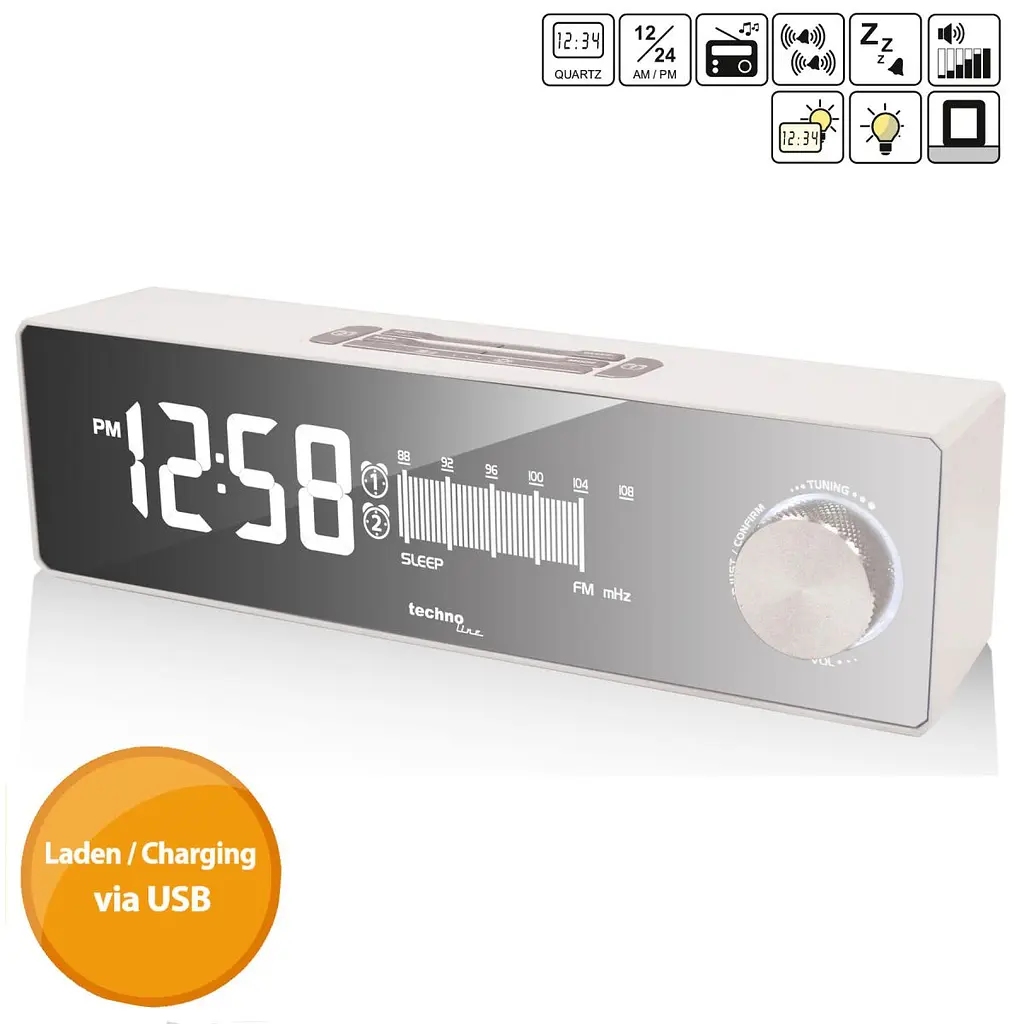 Годинник настільний з радіо Technoline WT483 White/Silver (WT483) - фото 4