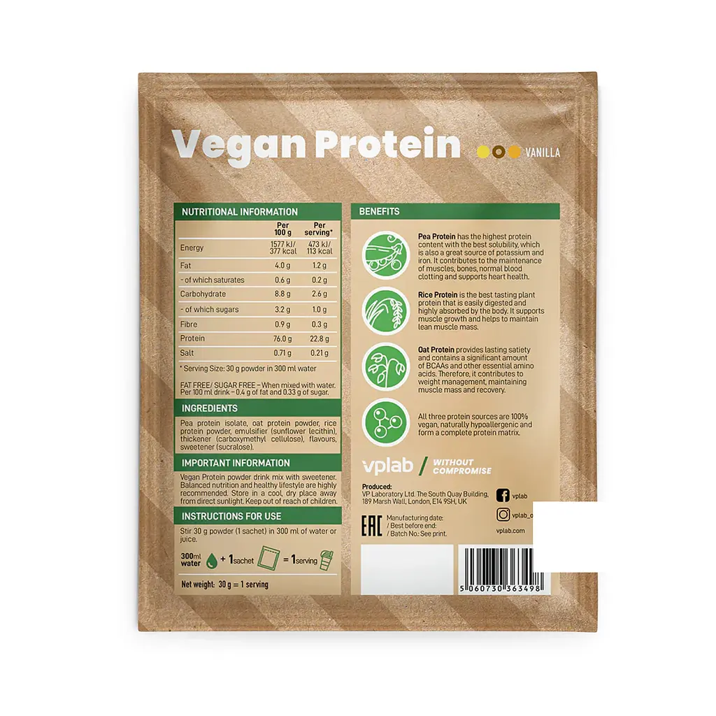 Веганський протеїн VPLab (Vegan) — 30 г, ваніль - фото 2