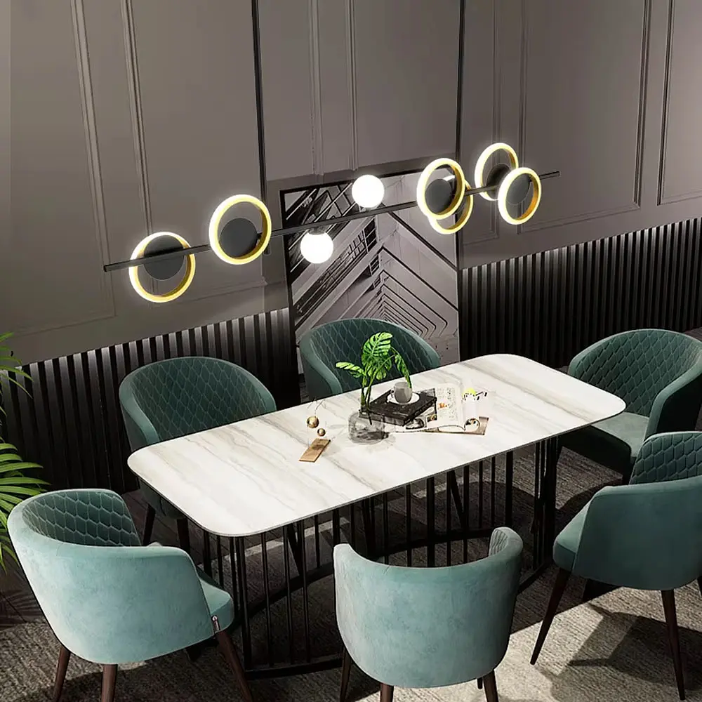 Удлиненная черная люстра со светодиодными латунными кольцами 140 см | Ст. NO 5-1400 | Line F - фото 6