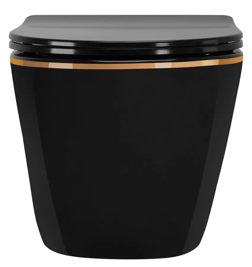 Підвісний унітаз Rea Carlo Mini Tornado Flat безободковий 49x36 см black із краєм gold REA-C4695 - фото 3