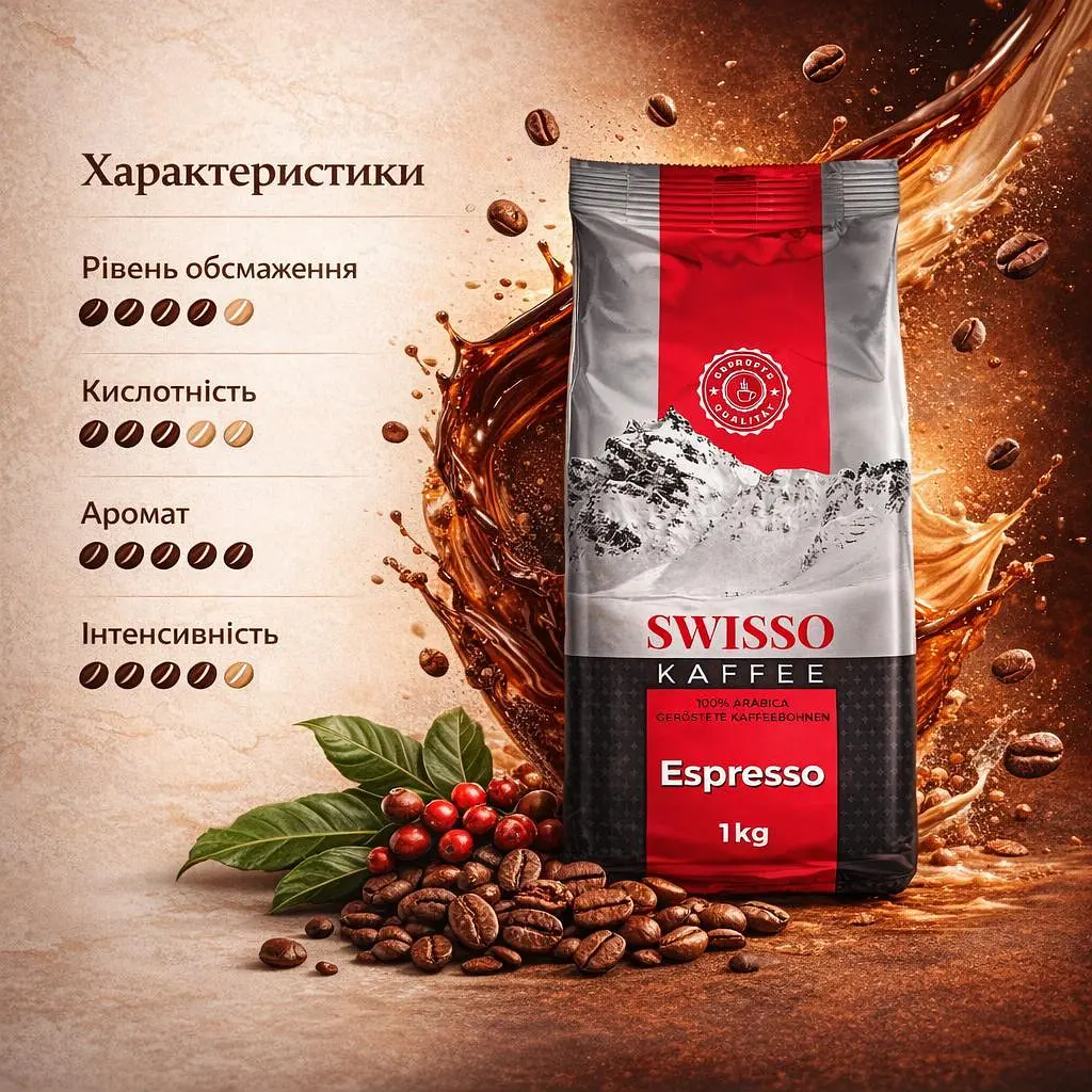 Кава в зернах Swisso Kaffee Espresso 100% Arabica 1 кг натуральна зернова кава для кавомашини - фото 3