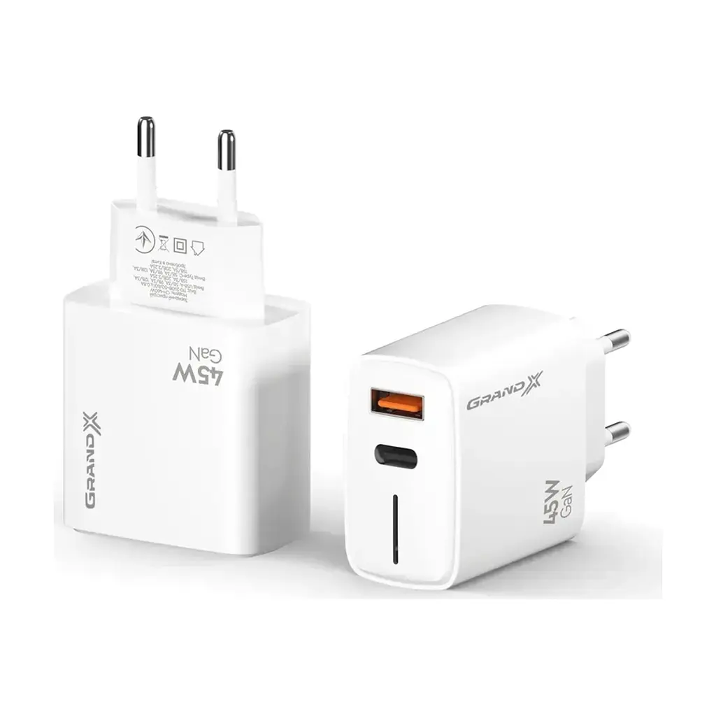 Зарядний пристрій Grand-X GaN 1xUSB-C + 1xUSB QC3.0 45W white (CH-460W) - фото 5