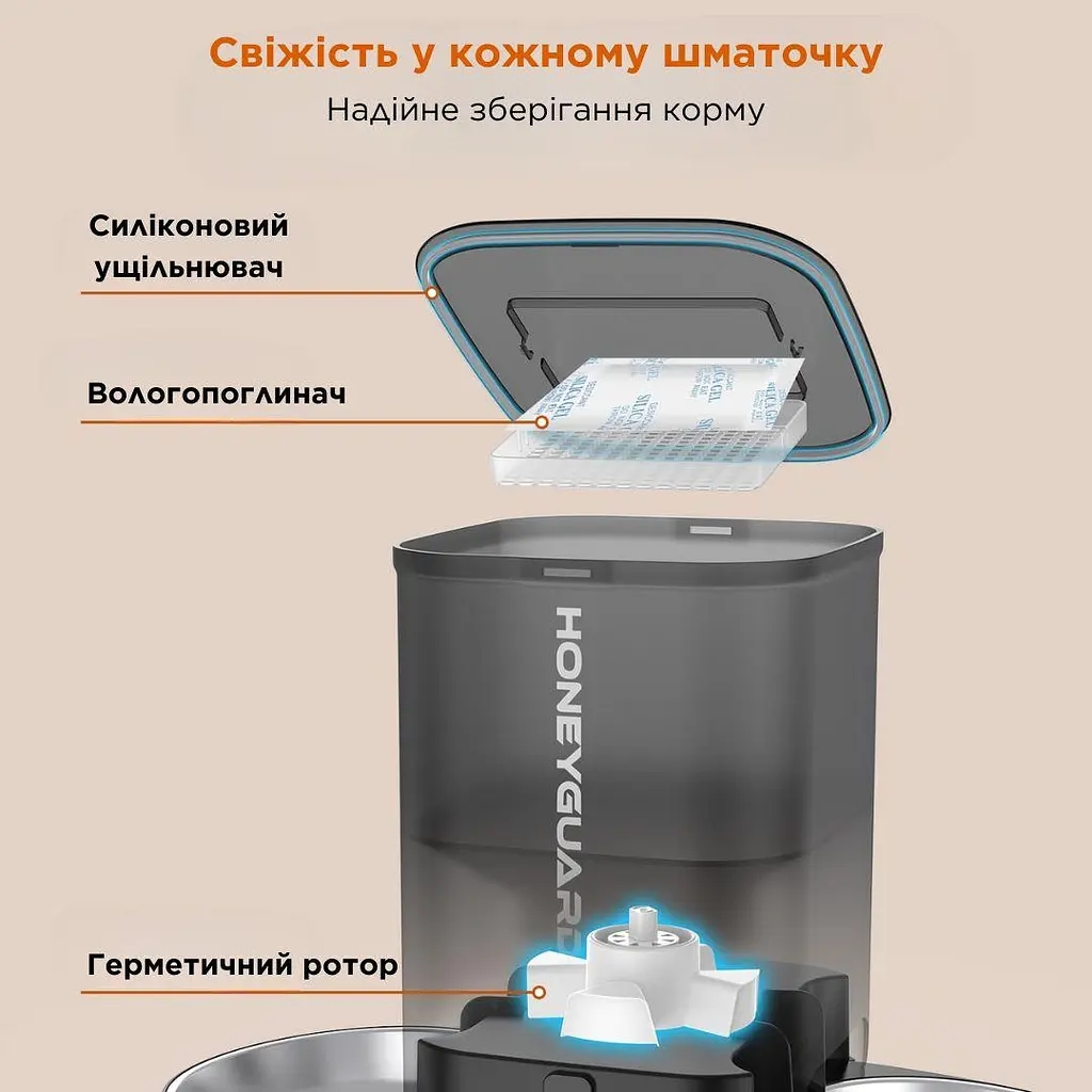 Автоматична годівниця для котів HoneyGuaridan A303D 3,5 л з двома мисками, чорний - фото 4