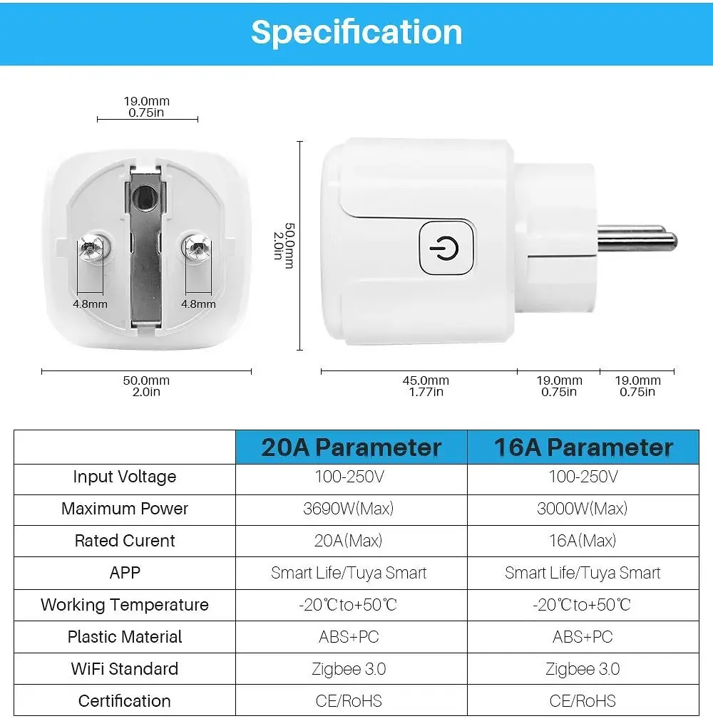 Розумна розетка Zigbee 3.0 з ватметром Tuya/Smart Life 16 А - фото 6