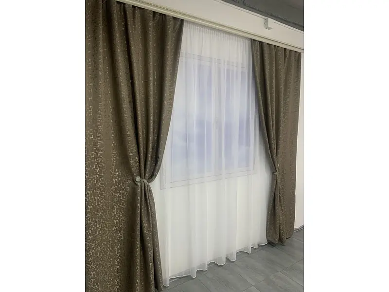 Льняні мармурові блекаут штори темно-сірого кольору 2шт. 150х270 з білим шифоновим тюлем 400х270, на ALBO pbe0052745 - фото 5