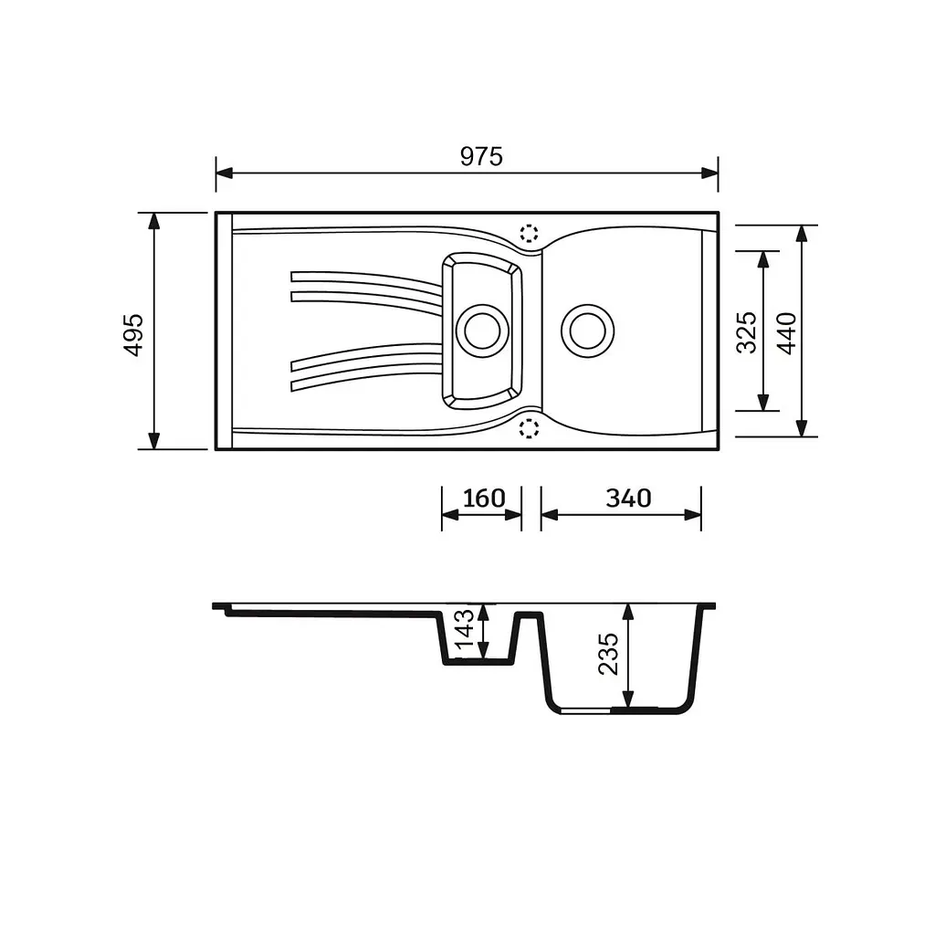 Кухонна мийка Adamant NEW LINE PLUS чорна 975x495x235 мм, з крилом 97,5 см - фото 3