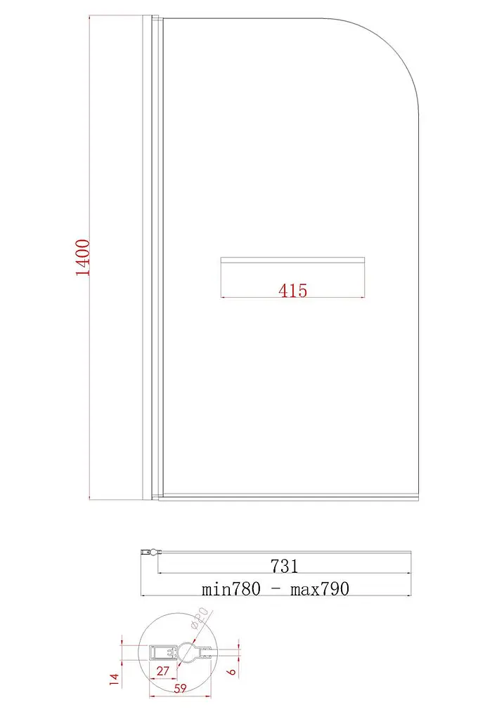 Шторки скляні на ванну Koer SR BS02-80x140-TR-01 прозоре скло 6 мм, хром KR5401, Універсальна, прозорий, хром - фото 2