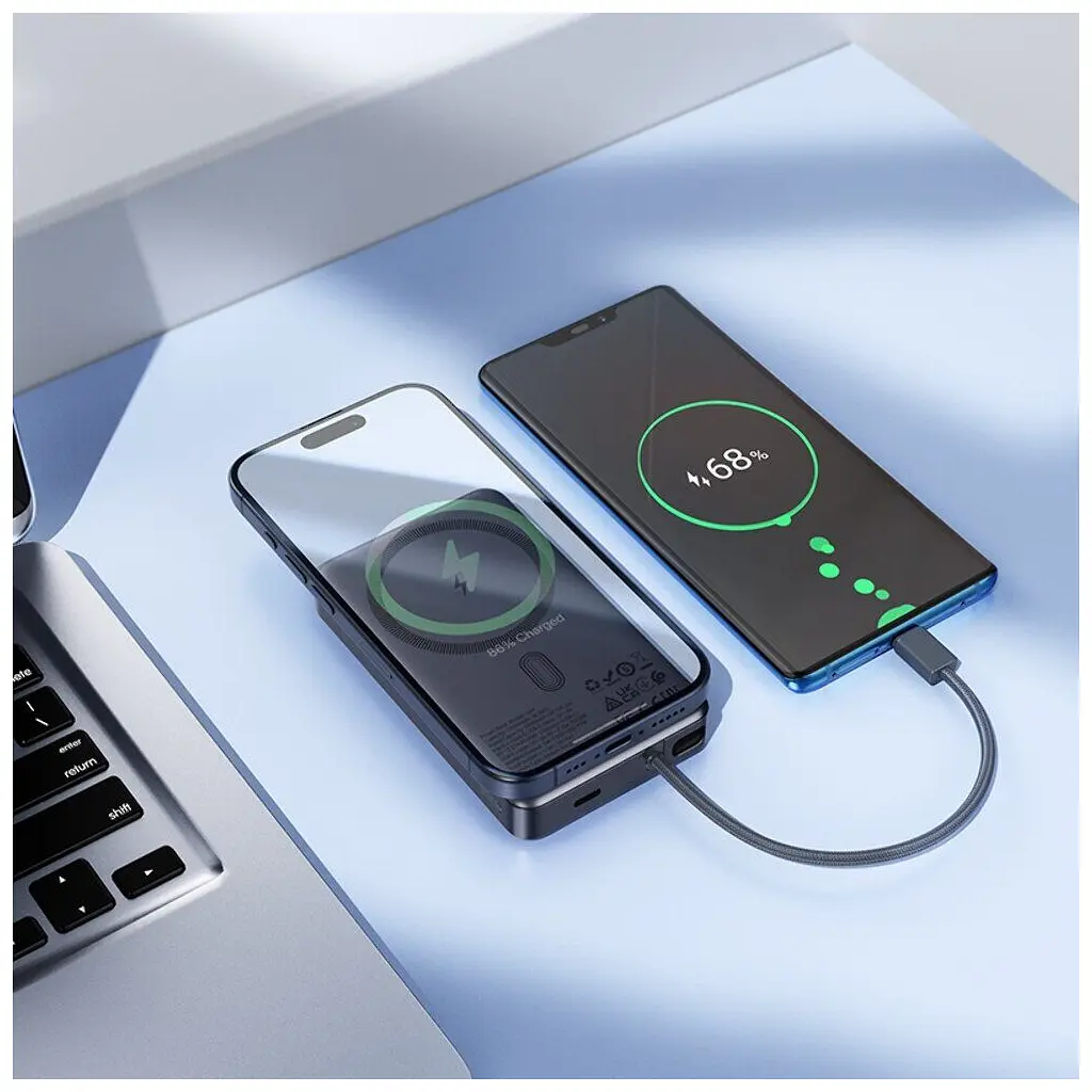 Батарея універсальна HOCO 10000 mAh Origen Dual PD/20W Magnetic with cable Type-C Metal Gray (Q44 / 714983) - фото 9
