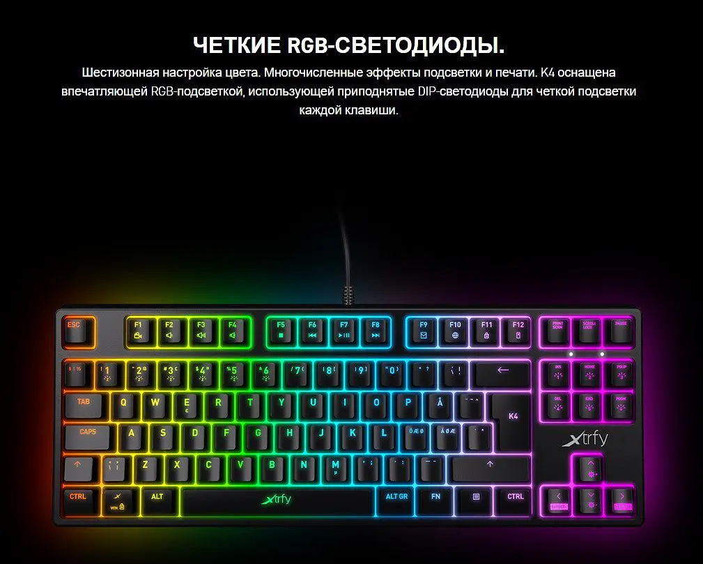 Клавіатура ігрова механічна Xtrfy XGK4 UA TKL Black RGB Kailh Red - фото 5