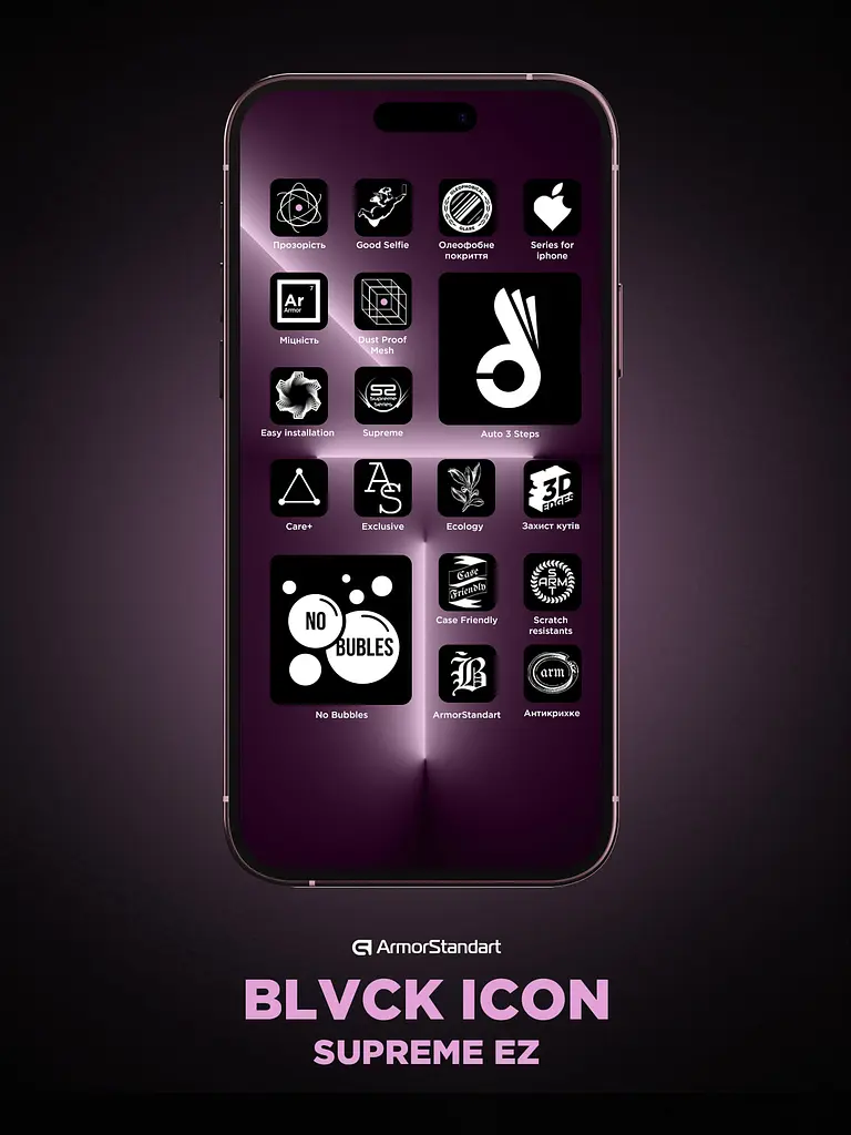 Захисне скло для Apple iPhone 15 Pro, Black Icon Supreme EZ, з аплікатором для швидкої і точної установки без бульбашок, повноекранне, загартоване, 9H, 3D, протиударне, ультратонке, глянцеве, з олеофобним покриттям, ArmorStandart (ARM79262) - фото 9