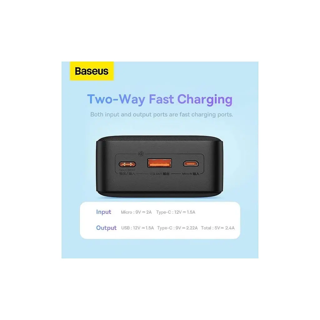 Батарея універсальна Baseus Airpow 30000mAh 20W PD/3.0, QC/3.0, black (PPQD090101) - фото 4