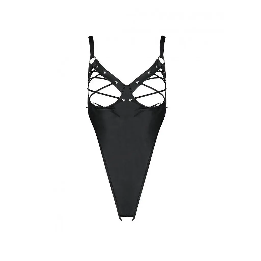 Боді з екошкіри Passion CELIN BODY L/XL, black, з доступом, відкритий - фото 5