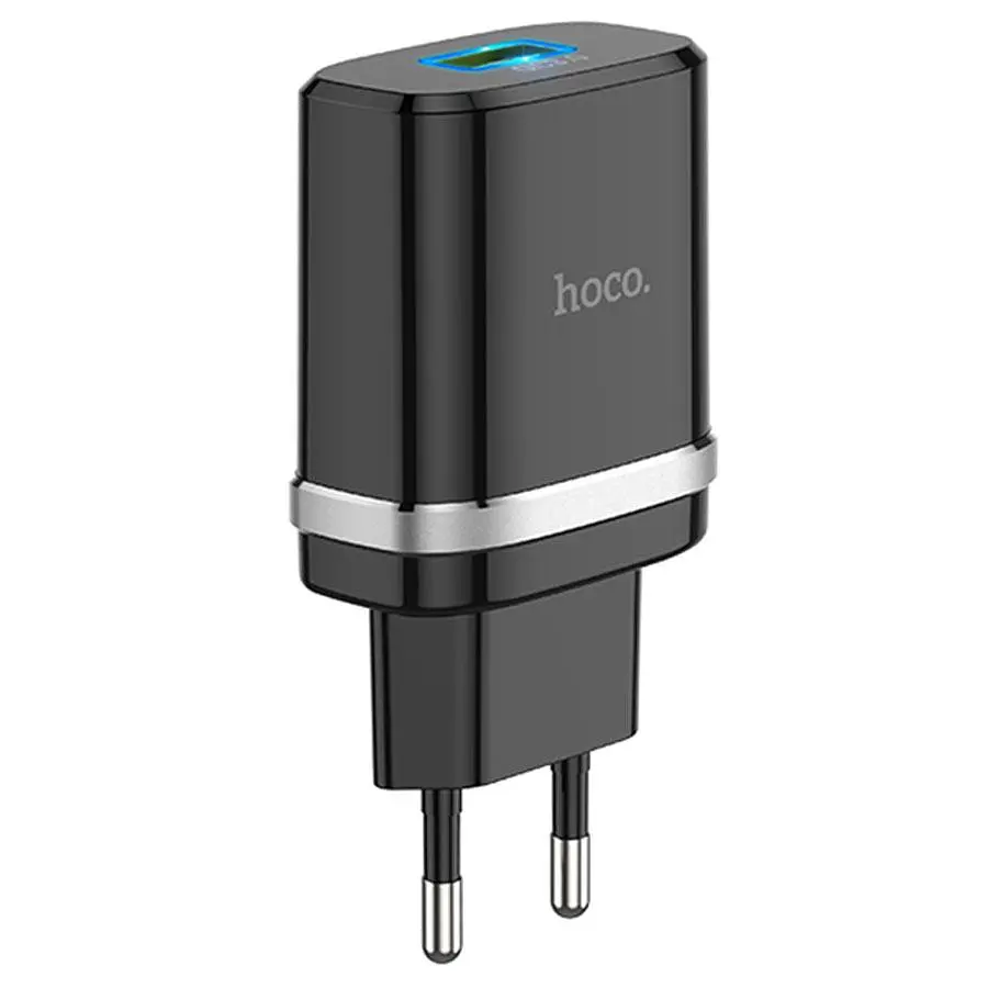 Блок питания быстрой зарядки сетевой адаптер Hoco C12Q 18 W 1 USB-A AFC FCP черный - фото 2