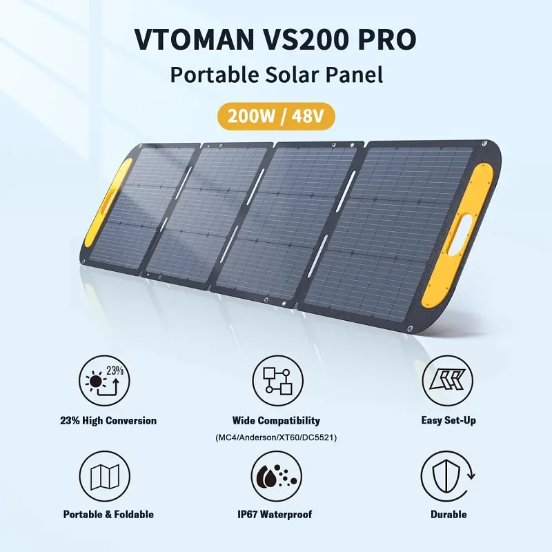 Солнечная панель Vtoman 200W 19V IP67 MC-4/Anderson/XT60/DC5521 - фото 2