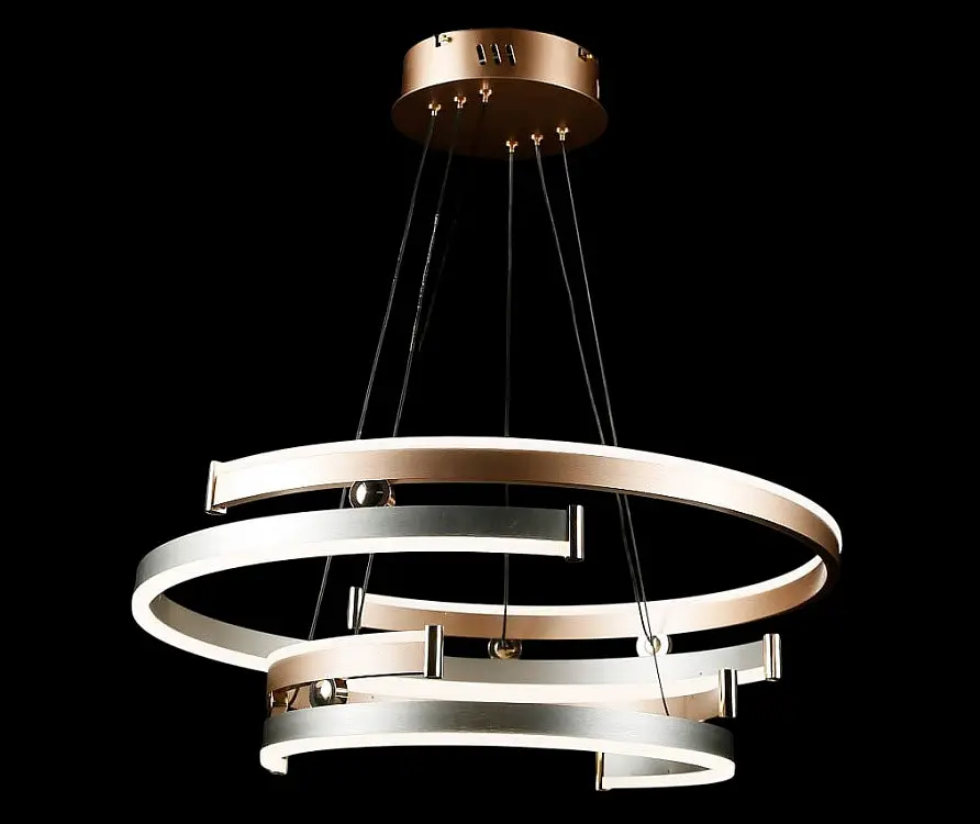 Люстра стельова LED Splendid Ray L8503/600+400/2, 180W, сірий/золото, сучасний стиль з пультом та димером - фото 4