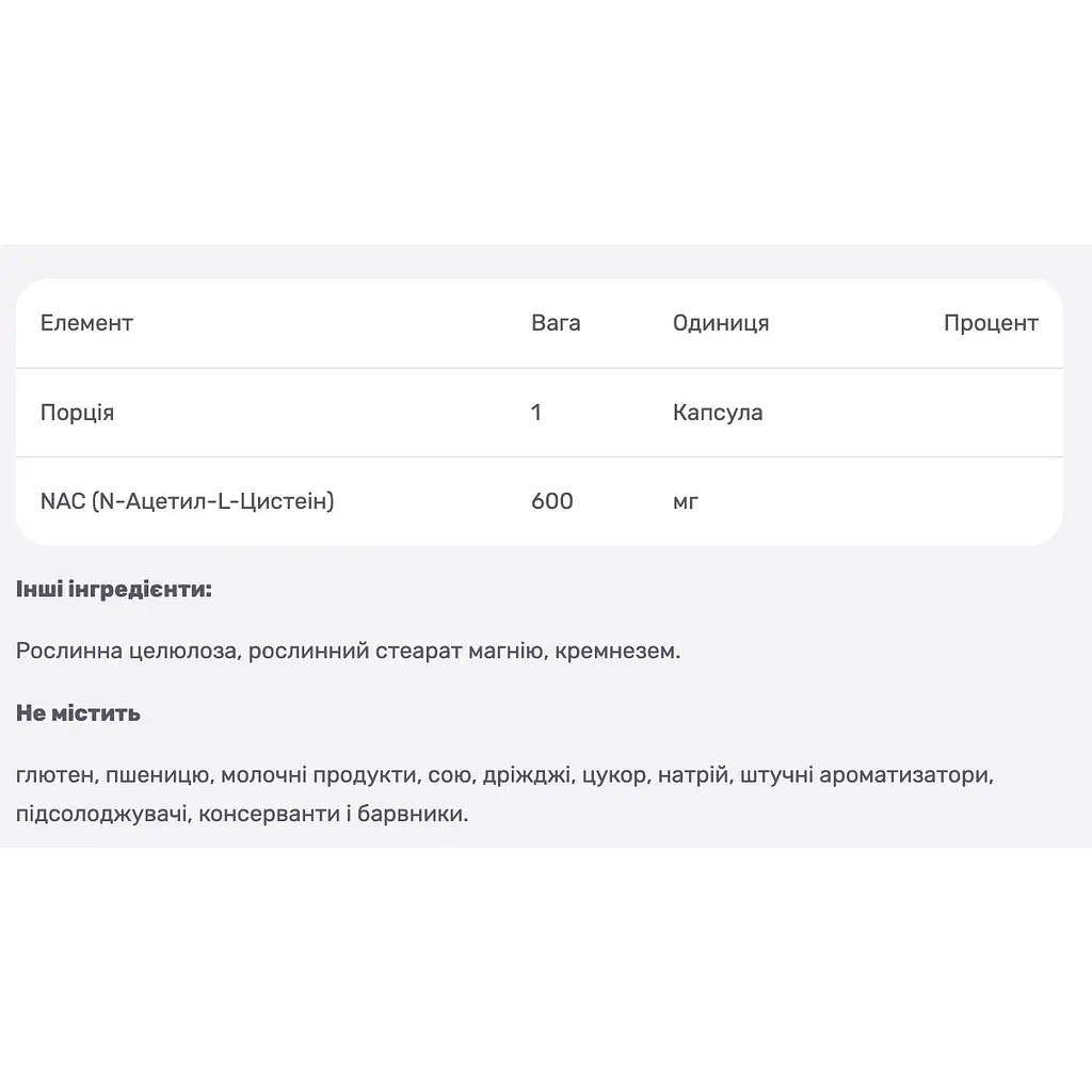 N-Ацетил-L-Цистеїн Solgar 600 мг 60 вегетаріанських капсул - фото 3