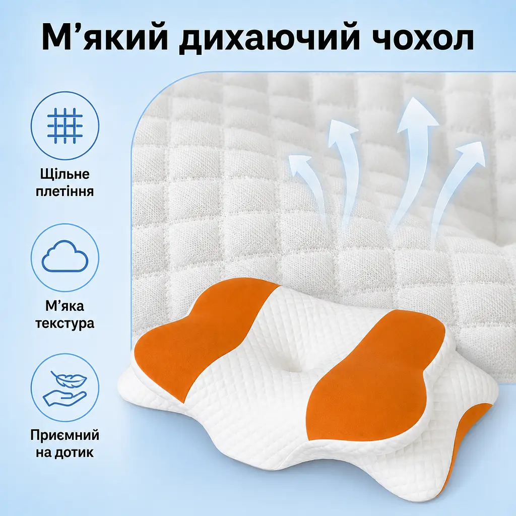 Ортопедична подушка Solve Beauty Метелик оранжево-біла 65 x 40 x 15/10 см (KT9000402) - фото 9