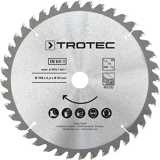 Диск пиляльний Trotec HW40 Wood 190 х 20 х 2.2 мм 3 шт. (DAS302855) - фото 2