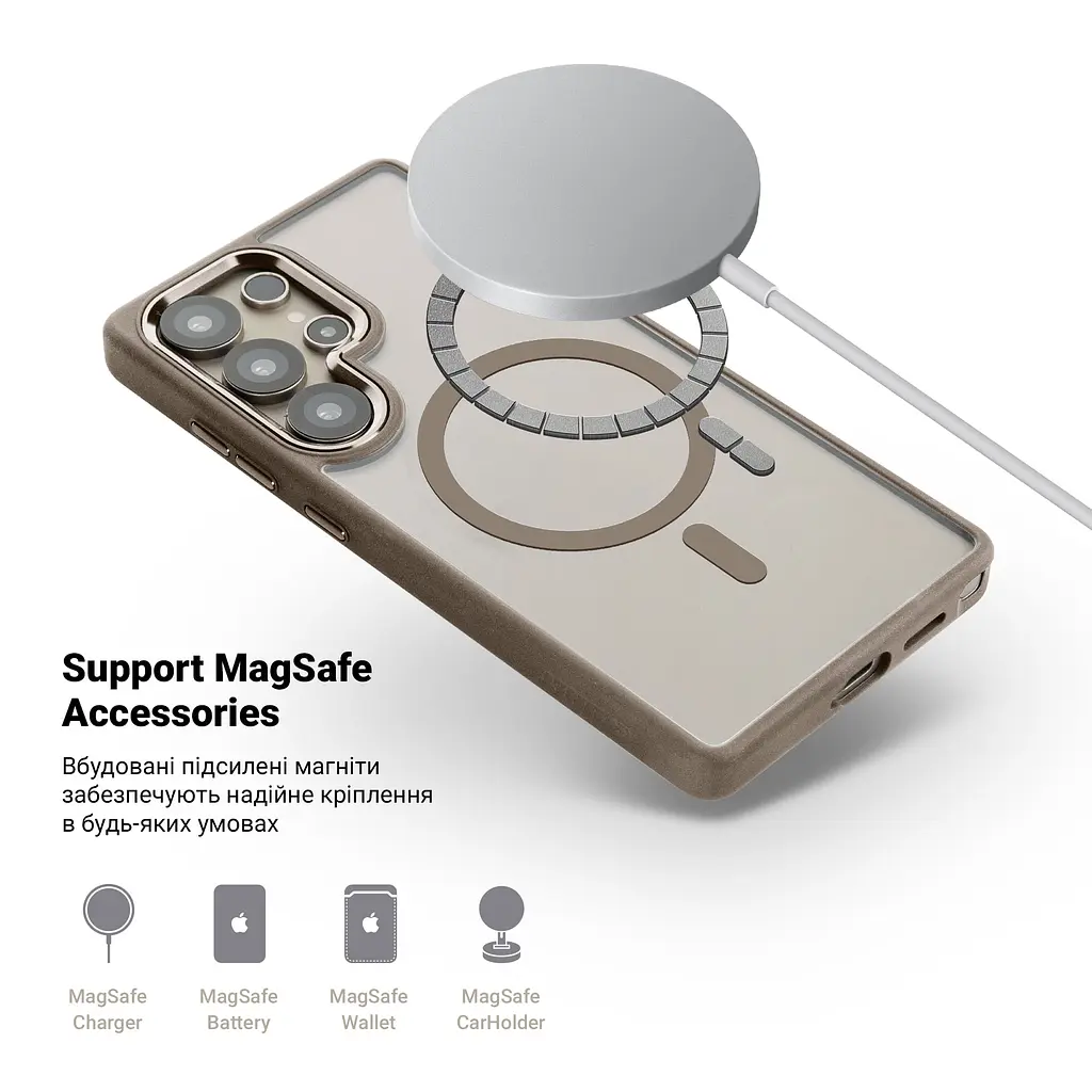 Чехол для Samsung Galaxy S26 Ultra 5G, Unit MagSafe, серый, прозрачный, магсейф, противоударный, магнитный, панель-накладка с поддержкой MagSafe, с поддержкой беспроводной зарядки, TPU+PC, защита всего корпуса, ударостойкий, ArmorStandart (ARM88840) - фото 4