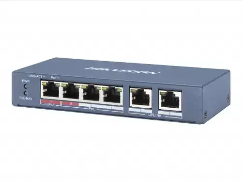 PoE комутатор DS-3E0106HP-E, 4x10/100 PoE, 2хRJ45 Uplink, 145х68.45х25.6 мм Hikvision teh0028258 - фото 2