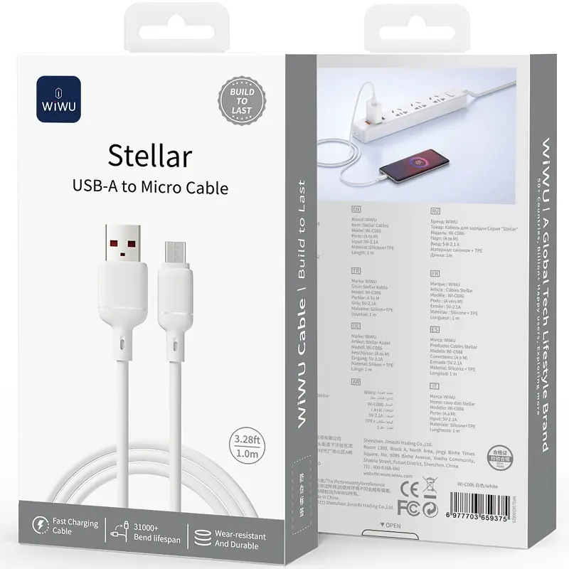 Дата кабель WIWU C086 Stellar USB to MicroUSB 2.1A 1 м White - фото 3