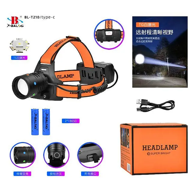 Ліхтар налобний NIGHT VISION Fluorescence BL-T210-TG 2x18650 1 режим ЗУ Type-C (47144-210_212) - фото 3
