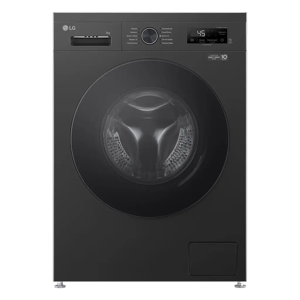 Пральна машина LG фронтальна, 9кг, 1200, A+++, 55см, дисплей, пара, інвертор, чорний (F2Y1VS5J) - фото 2