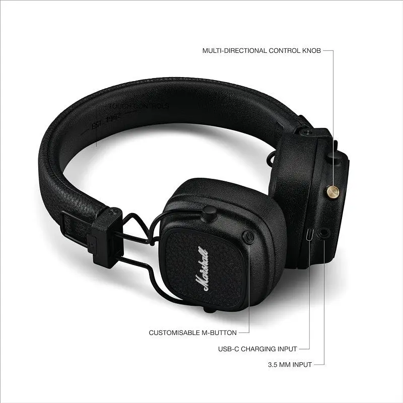 Навушники Marshall Major V Black Original (Підтримка офіційного додатку)(1006832) - фото 3