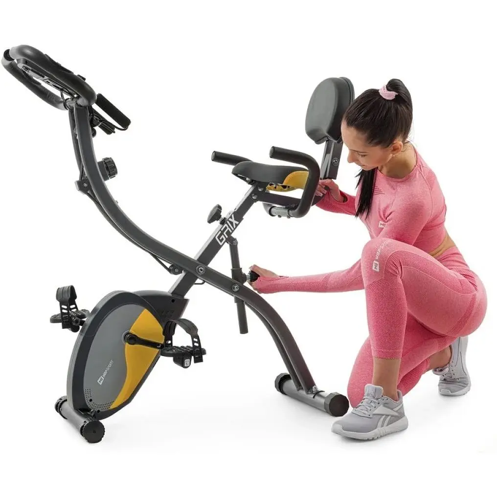 Велотренажер Hop-Sport HS-3010X Grix X-Bike магнитный с эспандерами серо-желтый - фото 5