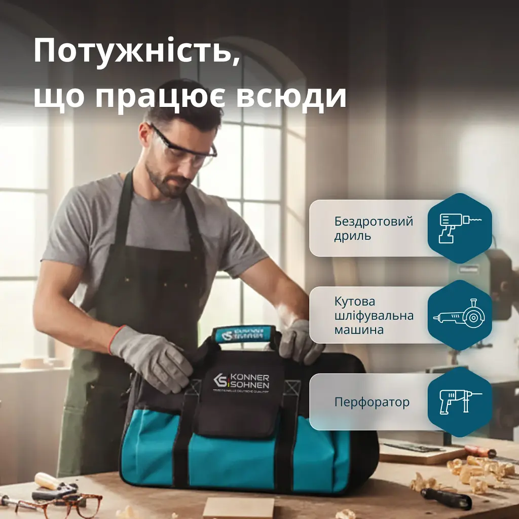 Набір Könner&Söhnen акумуляторного електроінструменту 3-в-1 (KS RHAGD 20V SET 3 PLUS) - фото 3