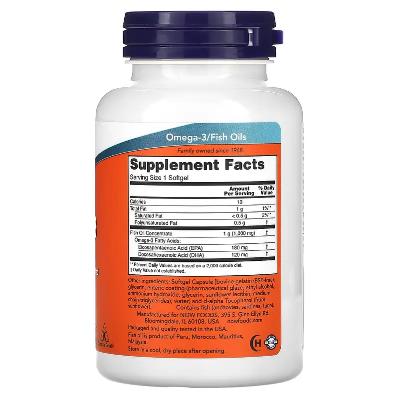 Молекулярно Дистильована Омега 3 Omega-3 Enteric - 90 софтгель Now Foods - фото 2