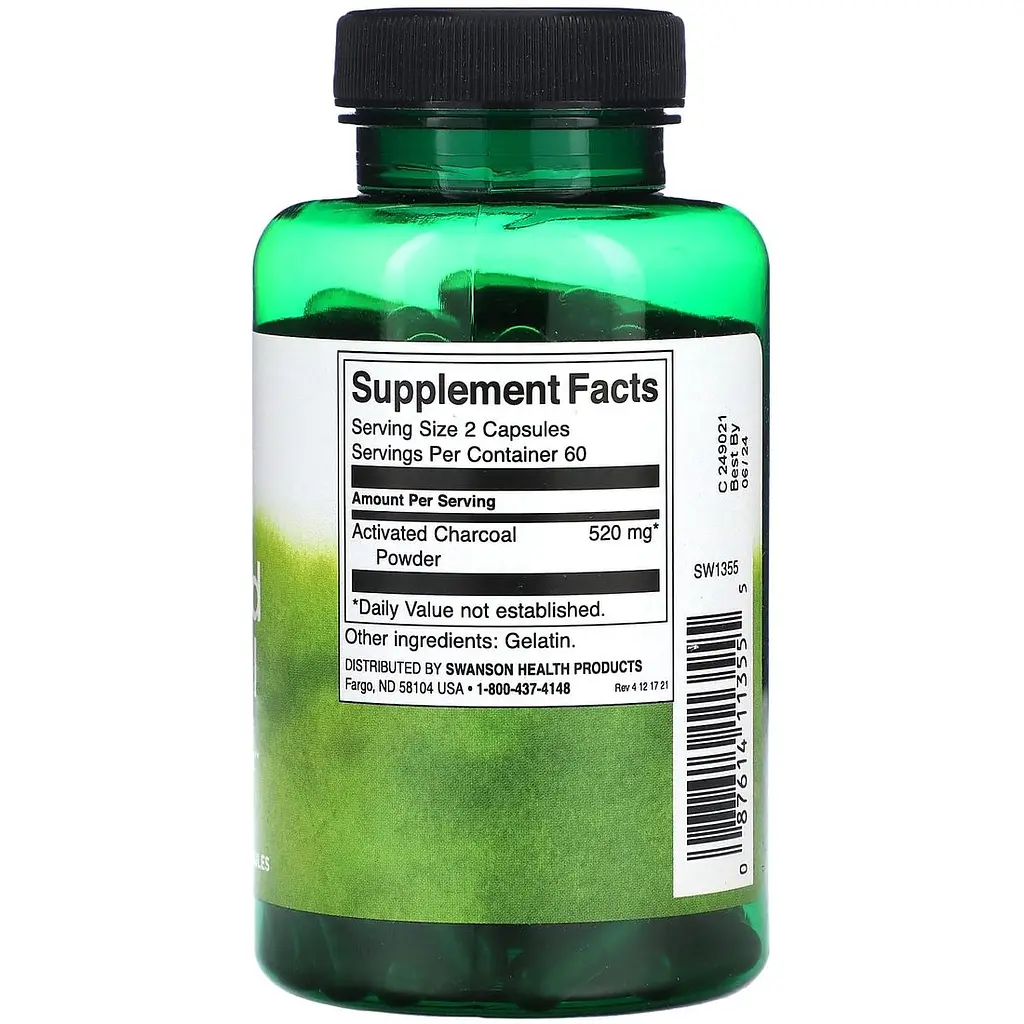 Активированный уголь Swanson Activated Charcoal 260 мг 120 капсул (100-20-3141799-20) - фото 2