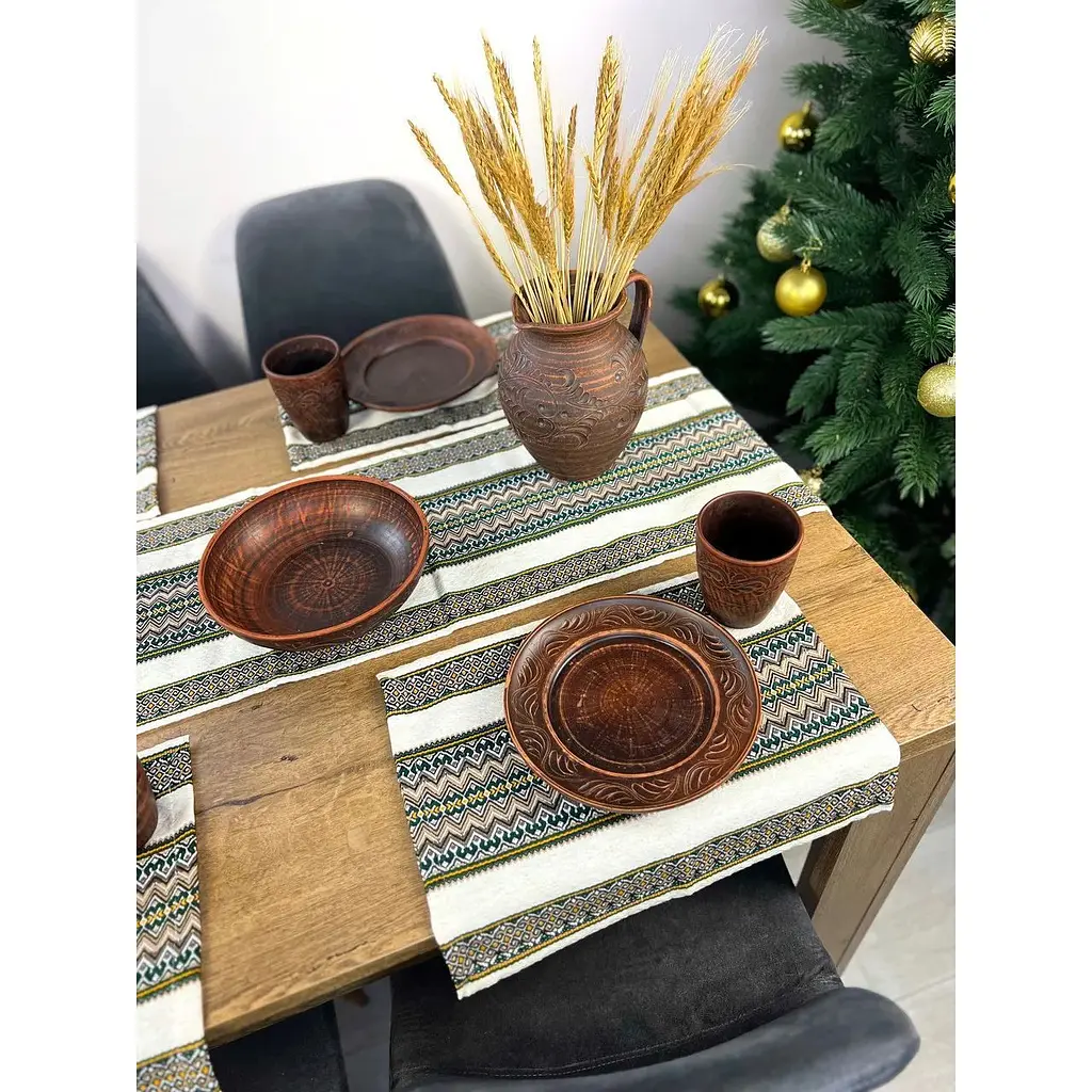 Комплект Різдвяний лляний з українським орнаментом Рандеву Ранер 140х30 см + серветки 30х40 см 24 шт. - фото 2