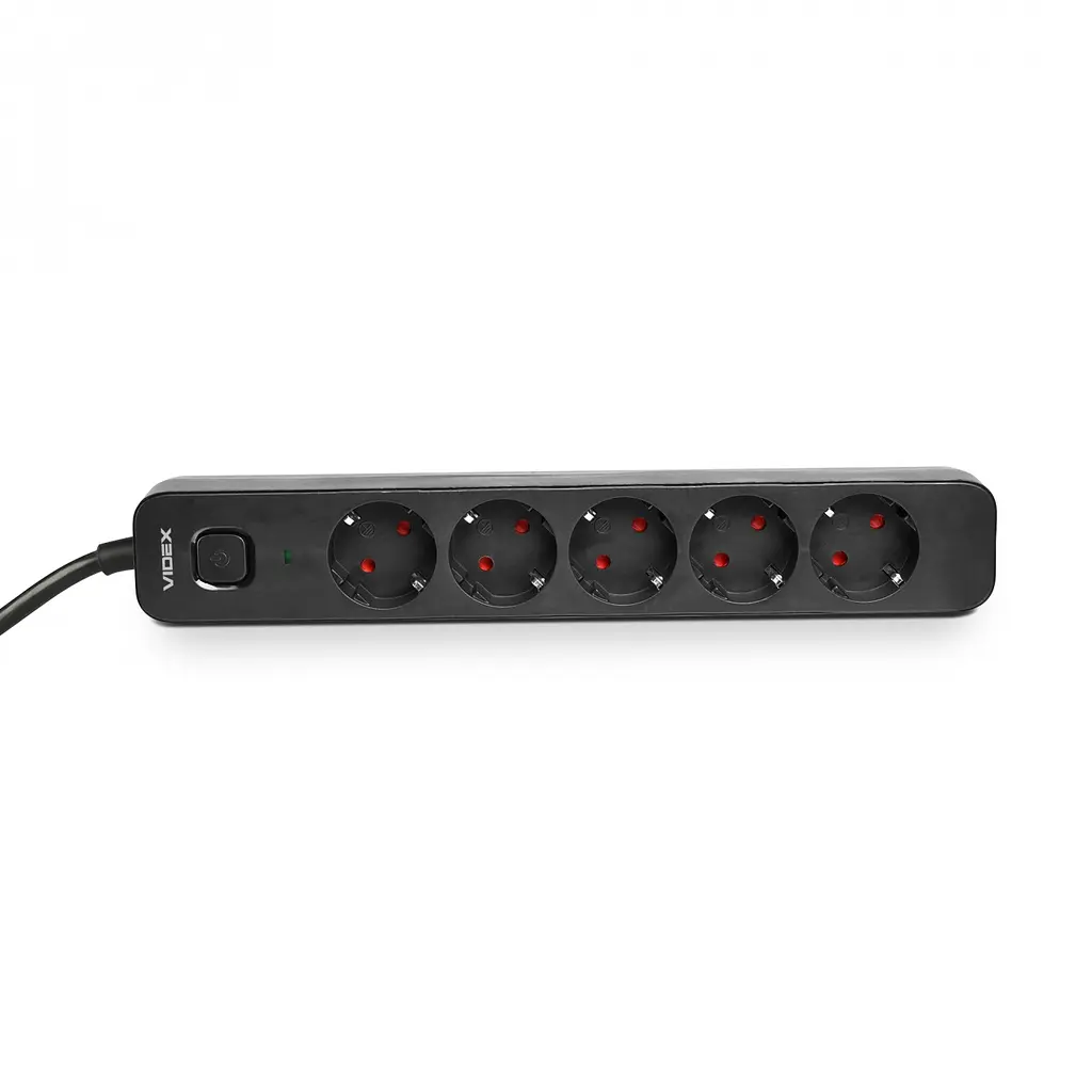 Сетевой удлинитель Videx Oncord з/з 5 п 3 м (3x1.5 мм) с кнопкой черный (VF-PD53G-B) - фото 2