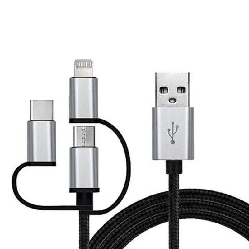 Дата кабель USB 2.0 AM to Lightning + Micro 5P + USB-C 1.0m black REAL-EL (EL123500035)